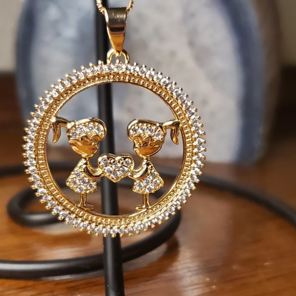 Mother's Day Necklace - Two Girls Holding Heart
